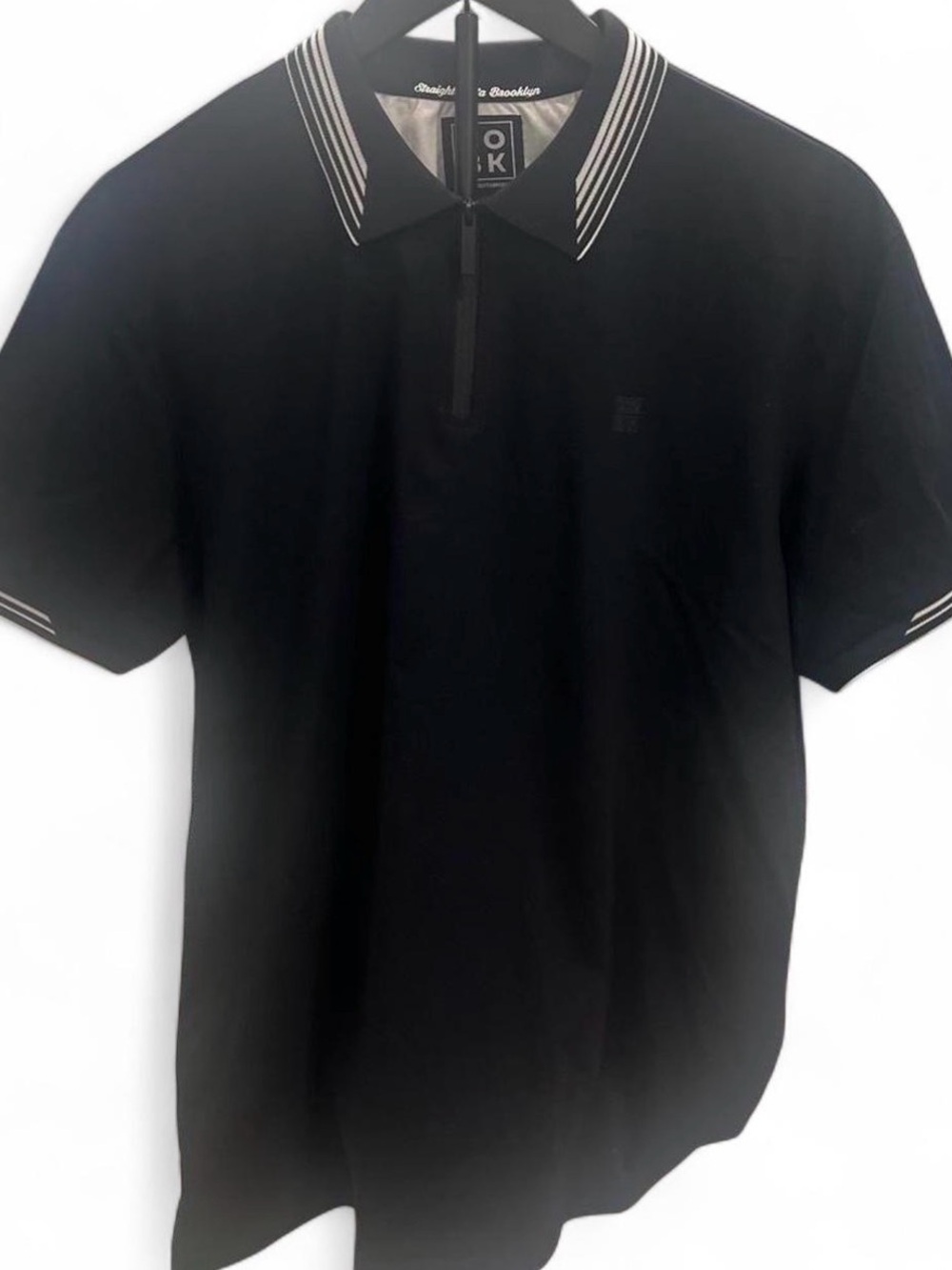 Straight out of Brooklyn Black Polo Shirt with Striped Collar